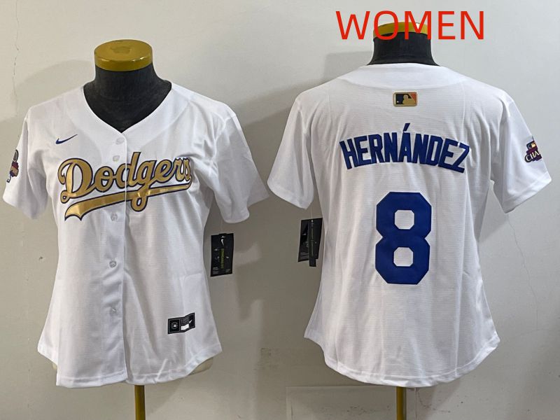 Women Los Angeles Dodgers #8 Hernandez White Champion edition Nike MLB Jersey style 001->women mlb jersey->Women Jersey